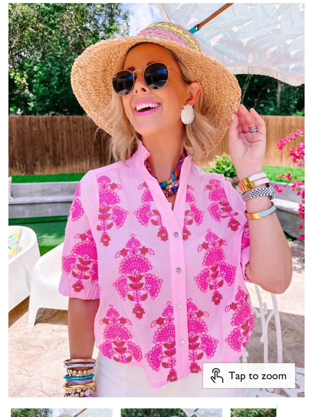 THML Pink Floral Quinn Short-Sleeve Button Front Top - Picture 10 of 10